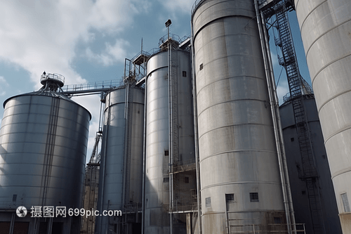 高耸的加工筒仓